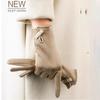 Velvet Winter Bow Suede Gloves Soft Women Cycling Mittens Cute Pu Leather Gloves  Outdoor