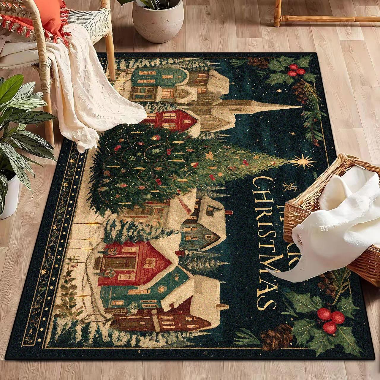 

Christmas Style Living Room Rugs Home Decoration Cartoon Bedroom Anti-slip Carpet Washable Floor Mat Lounge Rug Dining Room 40x60CM