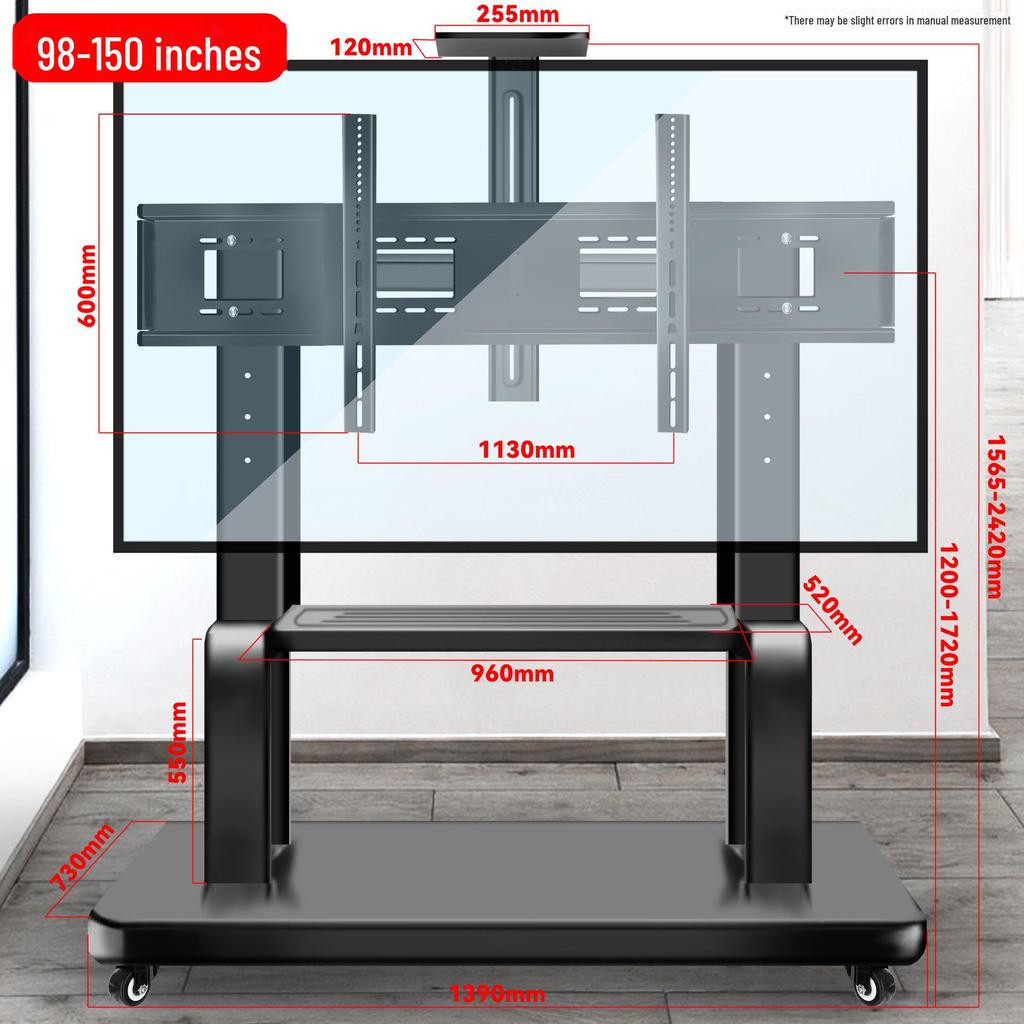 Mobile TV Floor Stand with Adjustable Mount and Shelf