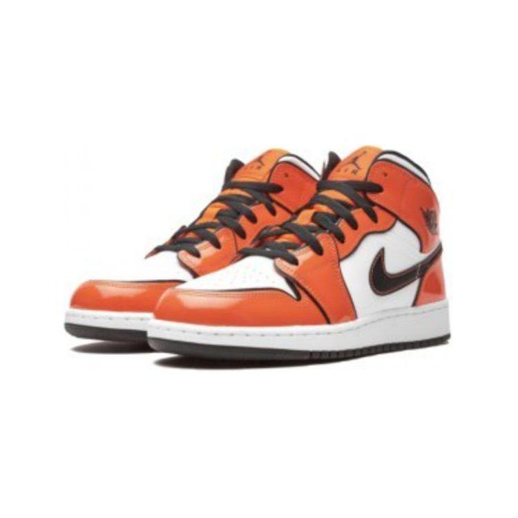 Air Jordan 1 Mid SE PS Turf Orange Kids Sneakers Black White BQ6932-802