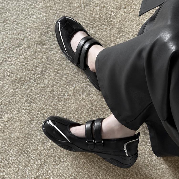 Sheepskin version of Yinyin inner height-increasing sports shoes retro round head double Velcro casual Mary Jane shoes women's training shoes