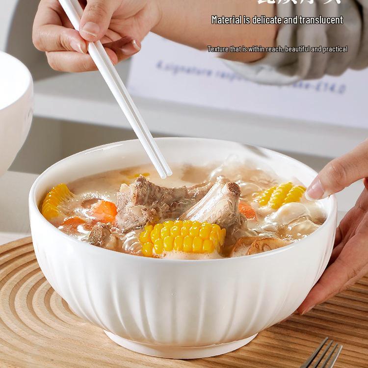 White 8-Inch Underglaze Soup Bowls: Set of 2, 2025 New Large Noodle Bowls for Home Use