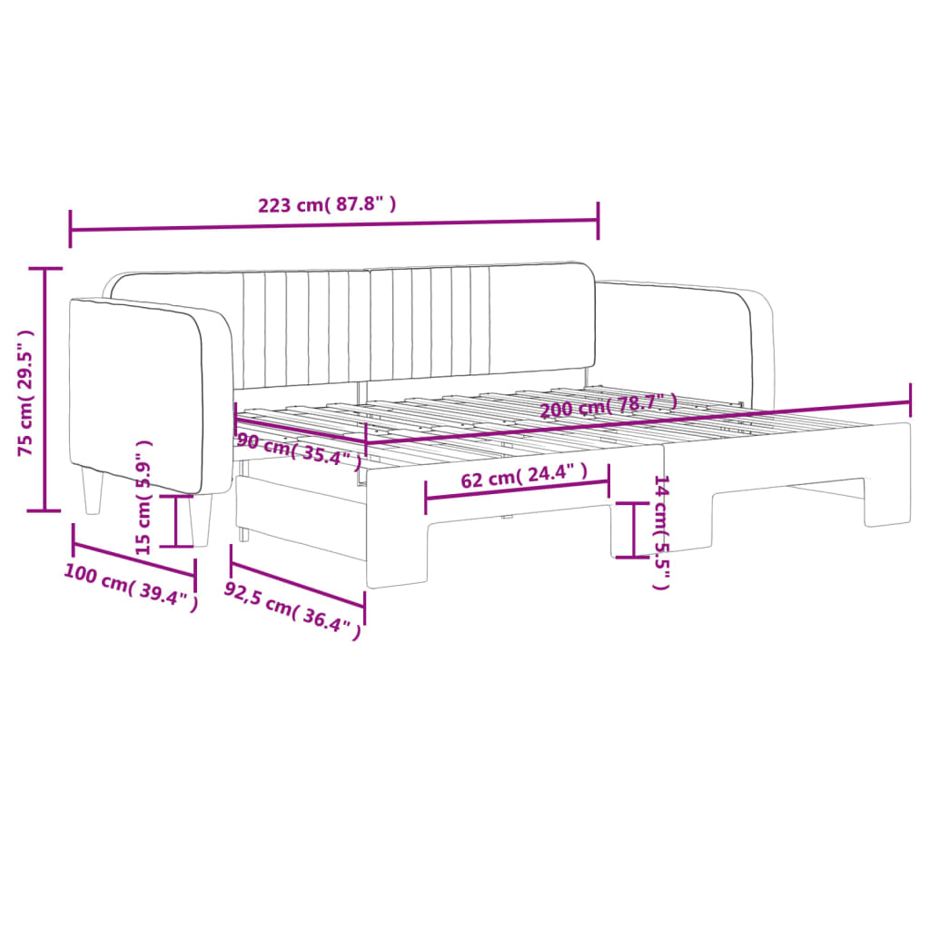 Pull Out Day Bed Pink 90x200 Cm Velvet