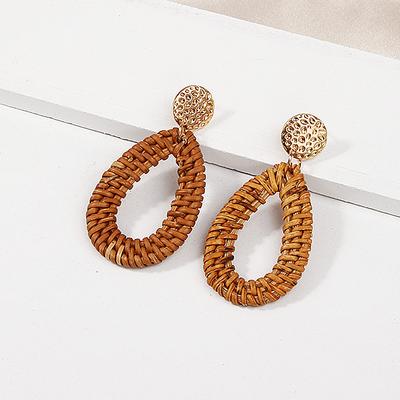 Rattan Water Drop Earrings for Women Wooden Handmade Dangle Earring Female Fashion Jewelry Kolczyki