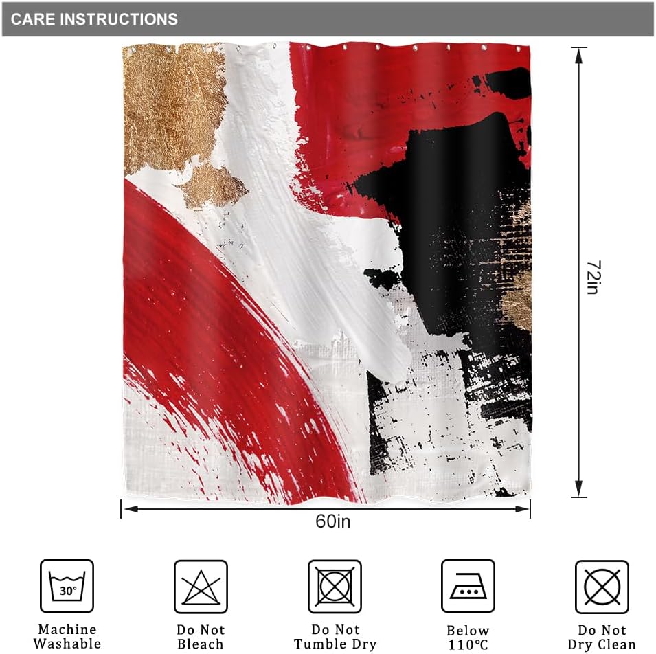 Black Shower Curtain Bathroom Decorative Abstract Modern Art Printed Shower Curtain Waterproof 12 Pack Plastic Hook