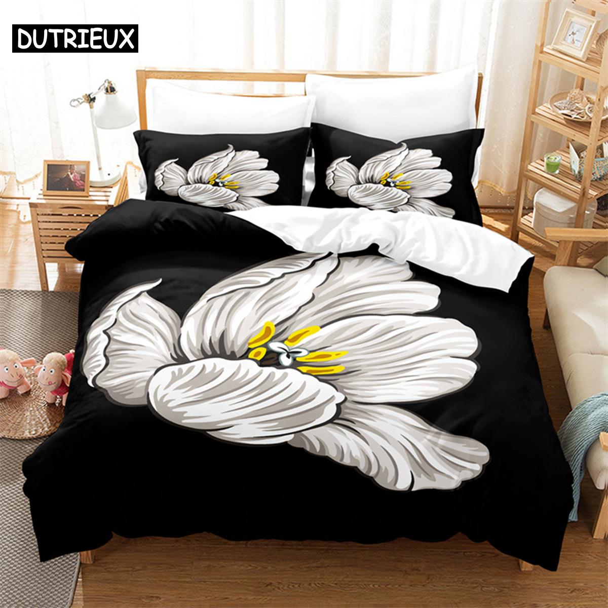 

Pink Flower Queen Bedding Set Black Duvet Cover Set Bedding Digital Printing Bed Linen King Size Duvet Cover Set Bedding Set EU Single(135*200cm)3pcs