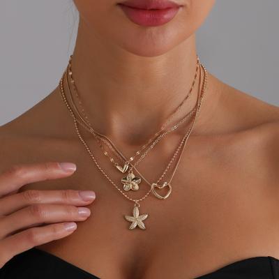 European and American Jewelry Sexy Fashion Retro Ins Wind Starfish Flower Love Necklace Light Luxury Fashion Collarbone Chain
