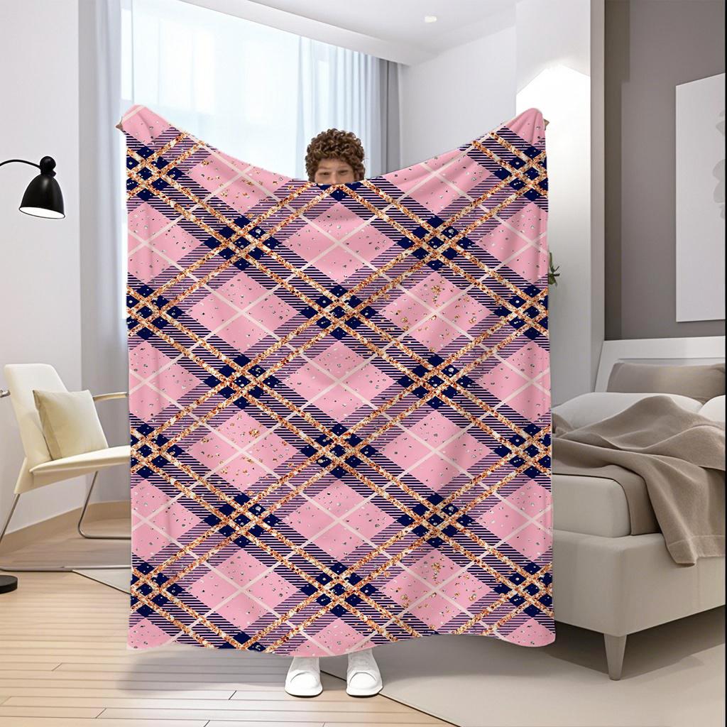 Pink Plaid Pattern Blanket Microfiber Flannel Cover Blanket Bedroom Living Room Sofa Soft And Comfortable Home Decoration