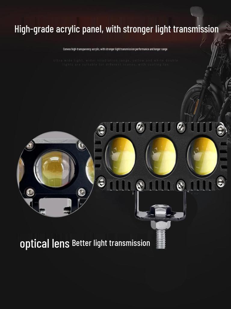 Super Bright LED Motorcycle Spotlights: High/Low Beam, Yellow & White, for Electric Vehicles & Tricycles