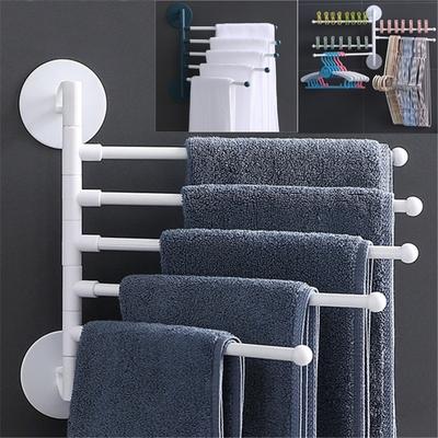 Five-rod Wall Mounted Rotating Towel Rack Punch-free Bathroom Bath Towel Holder Bracket