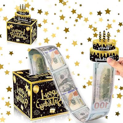Surprise Birthday Party Decoration with Creative Funny Pumping Cash Money Box with Cake Card For Friends