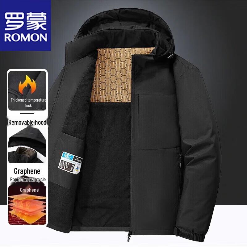 

ROMON Men s Winter Thickened Detachable Hood Casual Jacket XL