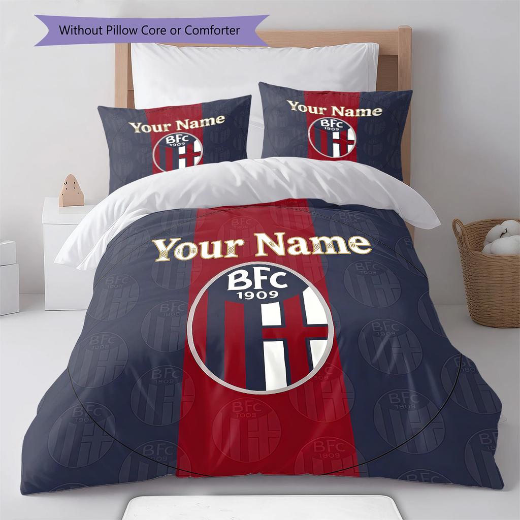 Bologna Fc Custom Name Pattern Bedding Quilt Set Quilt Cover Pillowcase Home Birthday Gift(1 * duvet cover + 2 * pillowcase, without core)