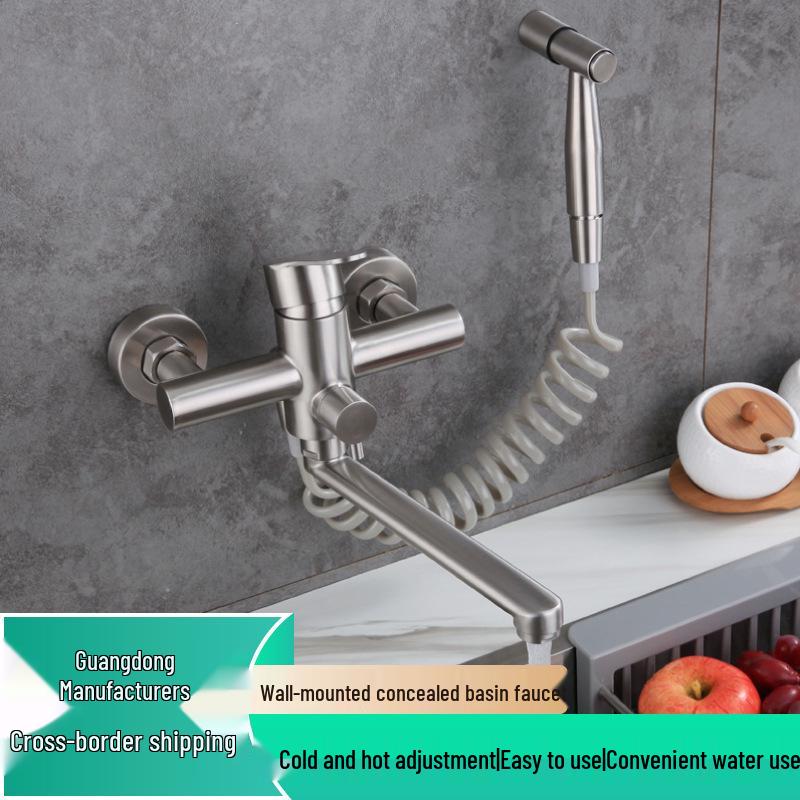 Kuchyňská baterie 304 z nerezové oceli pro dvojí použití: Horká/Studená, Stojící na podlaze, Zesílená pro zeleninový dřez