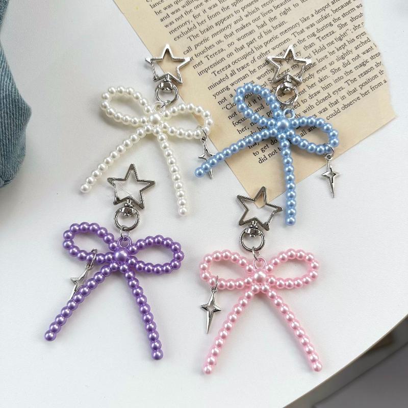 Bead Bow Lace Pearl Keychain INS Style Creative Pendant for Women Purse Handbag Lovely Gift