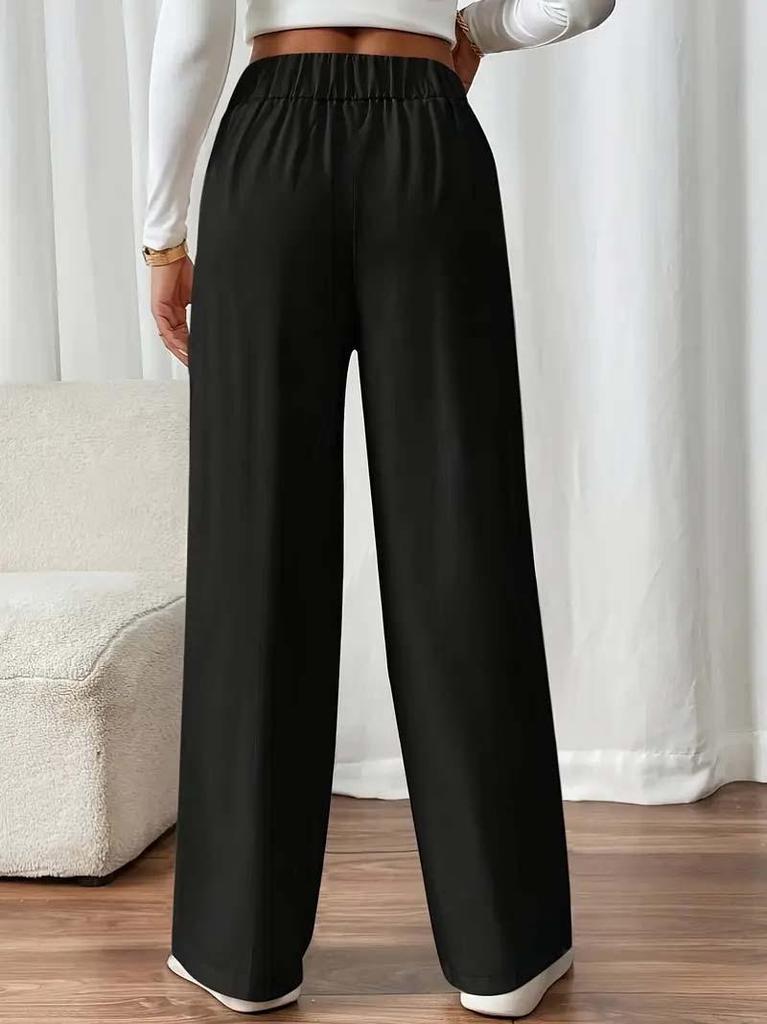 Elegante High-Waist Fließende Bodenlange Damenhose - Lockerer Gerader Schnitt, Unifarben, 2025 Design