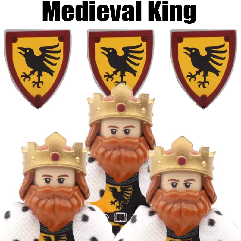 MOC Středověký král Stavební bloky Armádní hrad Vrána Červený lev Černá orlice Rytíř Voják Figurky Meče Štít Zbraně Kostky Hračky