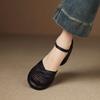 2026 Summer Hollow French Style Ankle Strap Cow Leather Platform Sandals Women Covered Toe High Heels Solid Party Dating Sandals