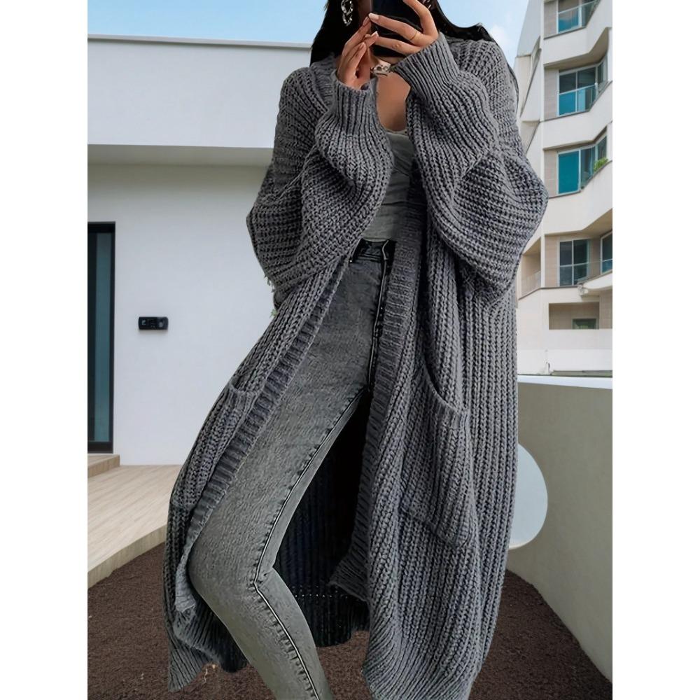 2026 New Autumn and Winter Lazy Wind Long Sweater Jacket Women's Loose Versatile Bottom Long Sleeve Knitted Cardigan