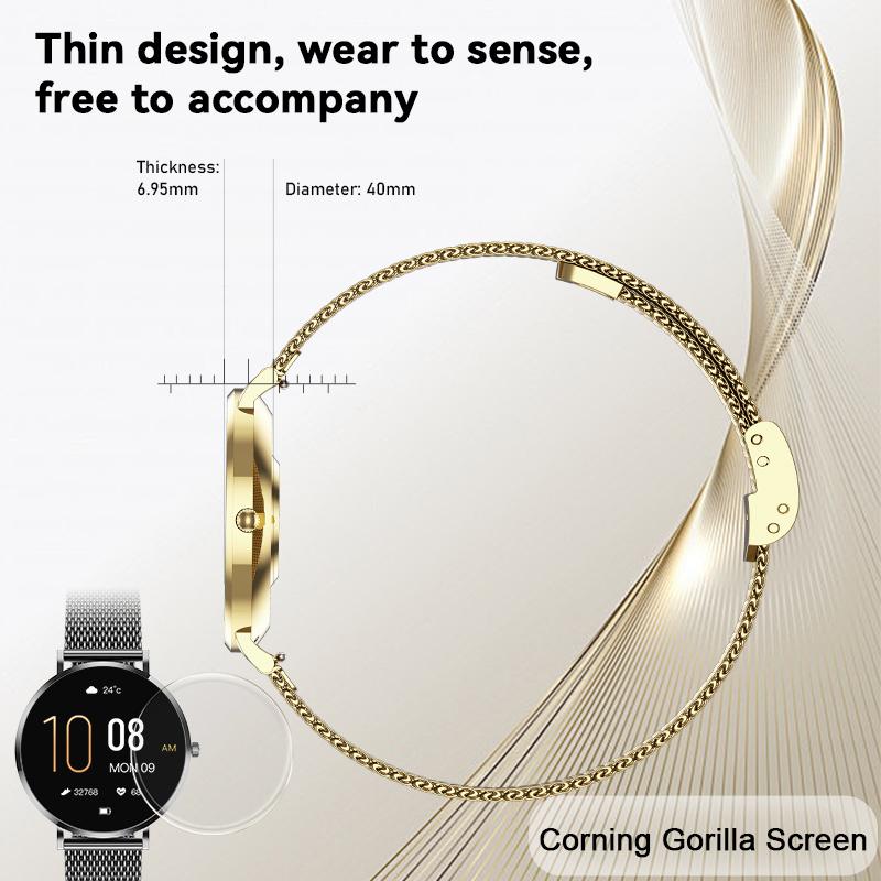 SACOSDING Mini Ultra Thin Fashion Ladies Smart Watch AMOLED Screen Health Monitor Wristwatch Fitness Tracker Women Ladies Smartwatch