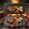 Double-Sided Cast Iron Griddle: Home & Outdoor BBQ, Thickened, Non-Coated, Induction Compatible