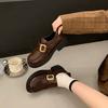 Platform loafers women's 2025 autumn new thick heel black small leather shoes medium heel British style one-pedal single shoes