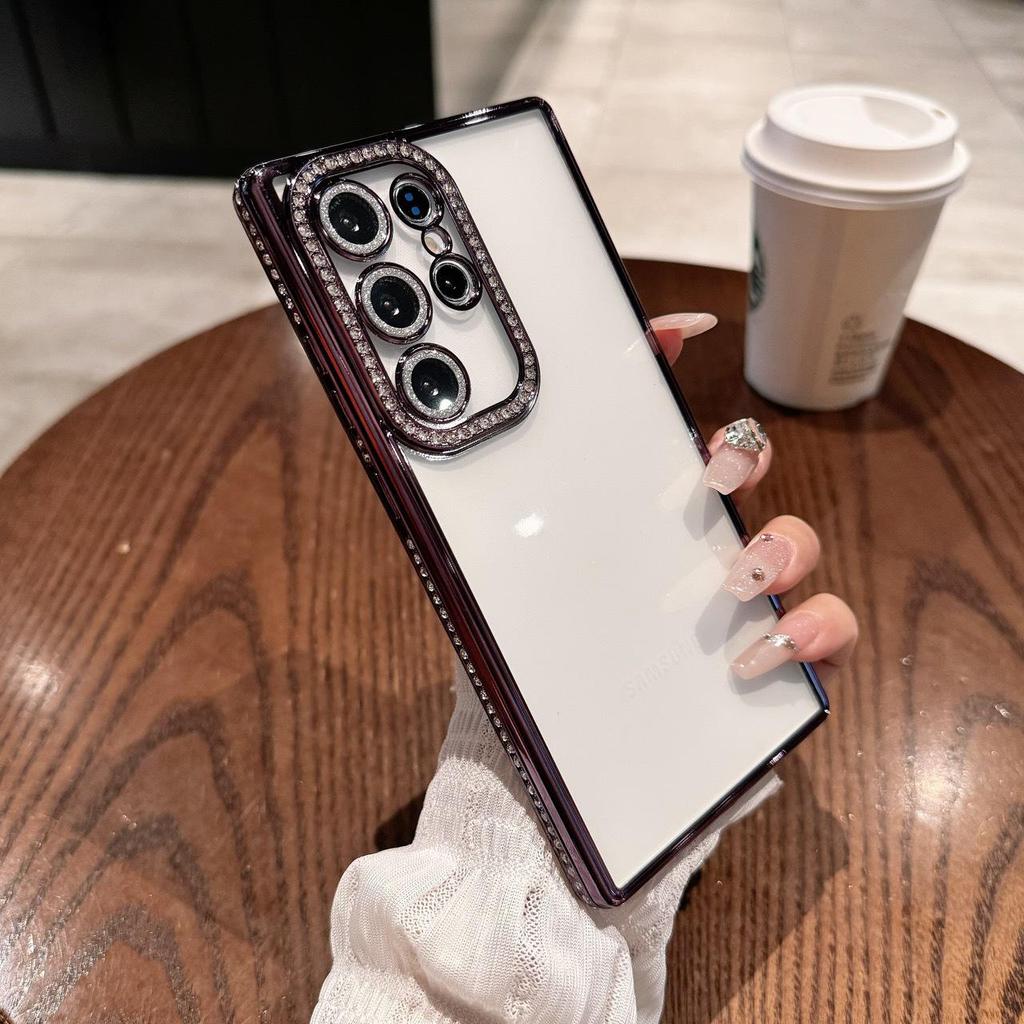 Samsung S25 Ultra Transparente Glitzer Strass Handyhülle - Anti-Drop Weiche Linsenfolie