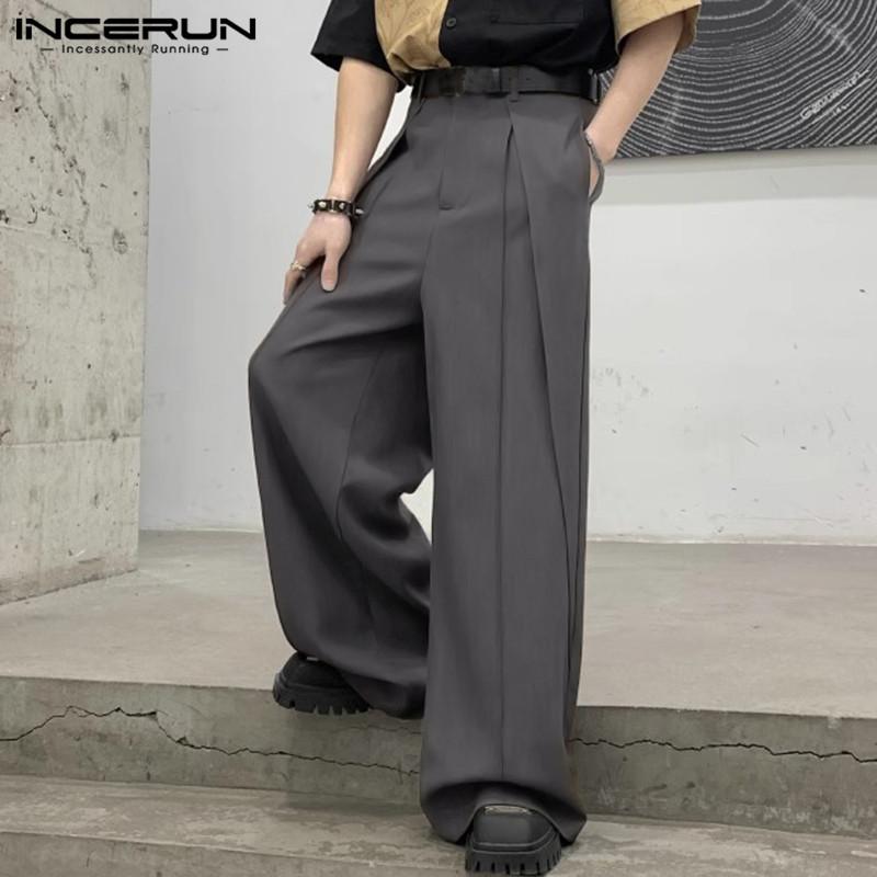 INCERUN Herrenhose mit hohem Bund und weitem Bein
