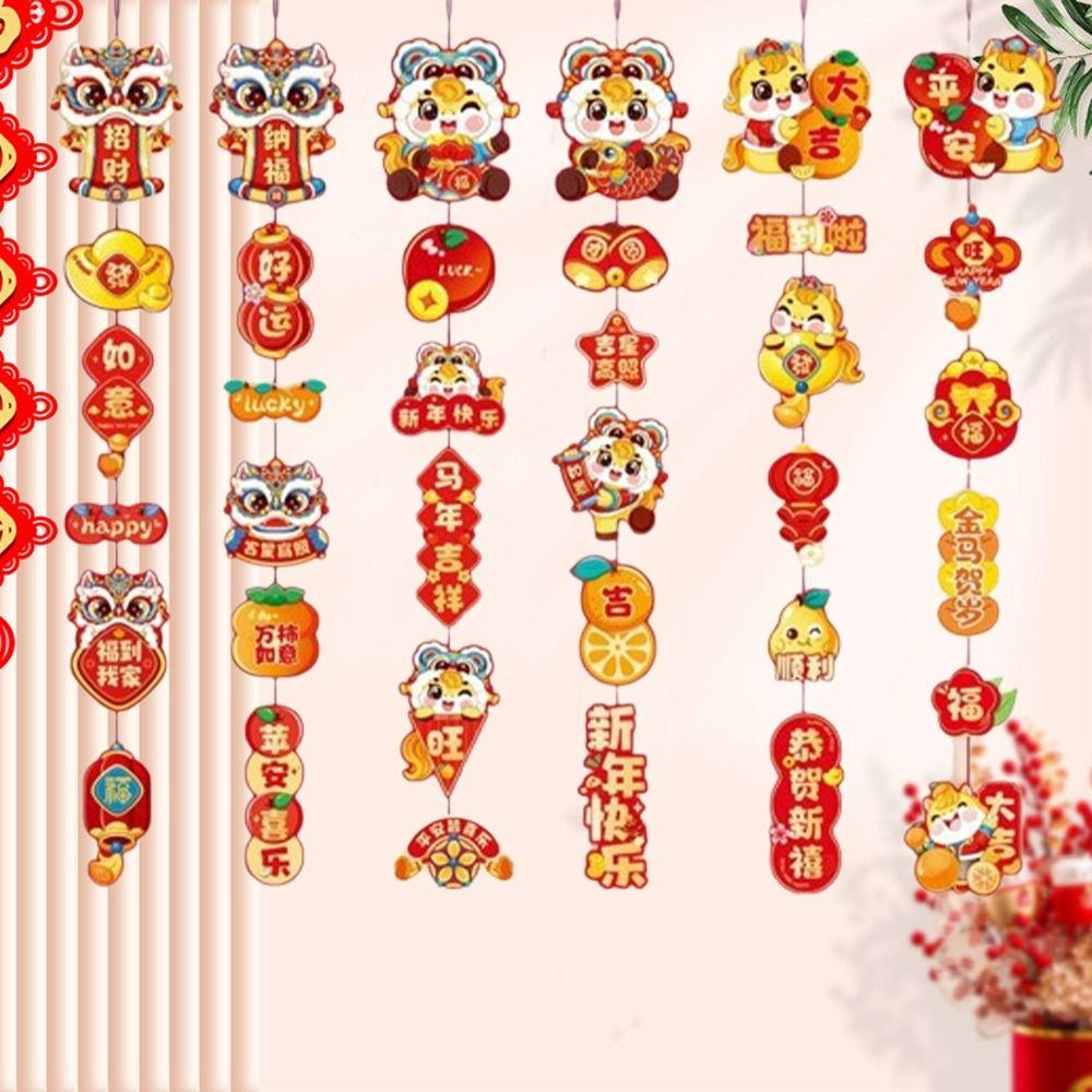 2pcs Cartoon Chinese New Year Pendants Zodiac Horse Handmade Fu Character Pendant Blessing Traditional Door Hanging Ornament
