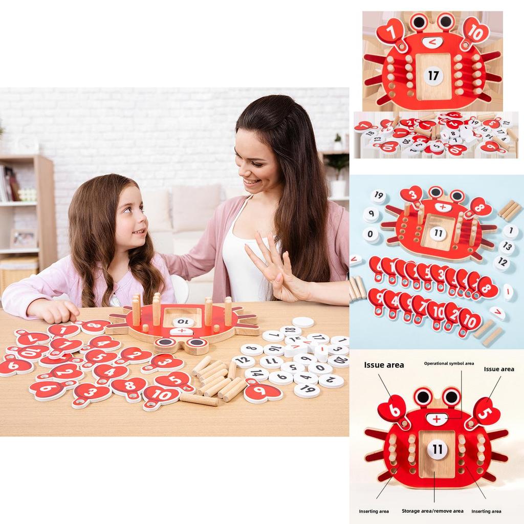 Educational Wooden Math Toy Featuring Ten Grid Array And Crab Shaped For Kids Math Skill Building And Cognitive Growth