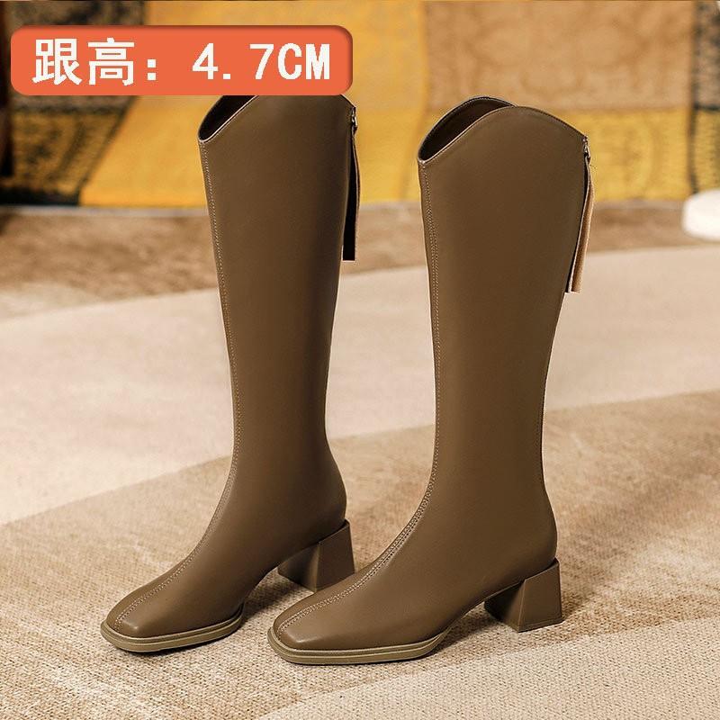 Damenstiefel mit hohen Absätzen neue Herbst- und Winter-Hochstiefel im Jahr 2024, aber Reißverschluss hinten dicker Absatz dünne Reiterstiefel