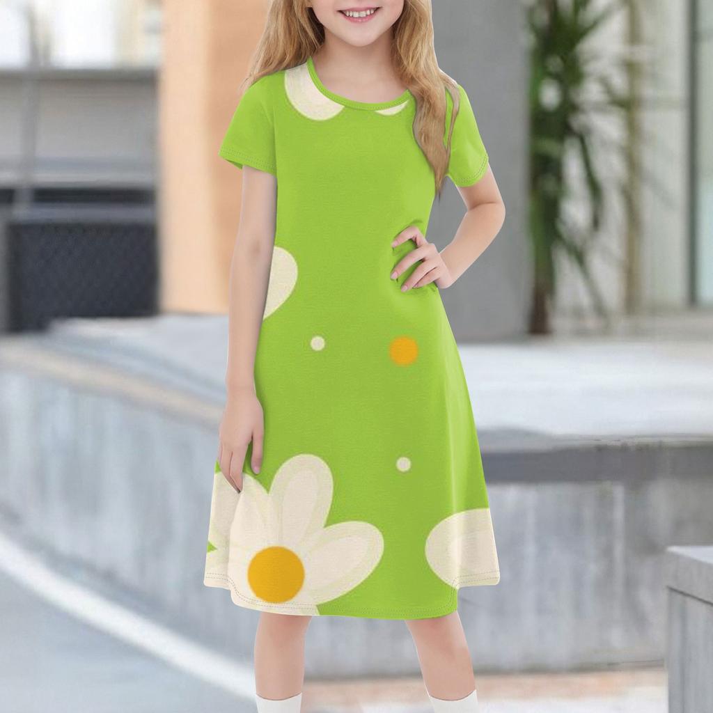 Children's Summer Short-sleeved Casual Fashion Round Neck Dress