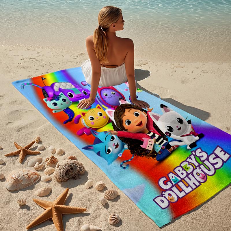 proof beach towel with a Gabby's Dollhouse2 pattern - soft,absorbent,quick-drying,machine washable - perfect for swimming,camping,bathing