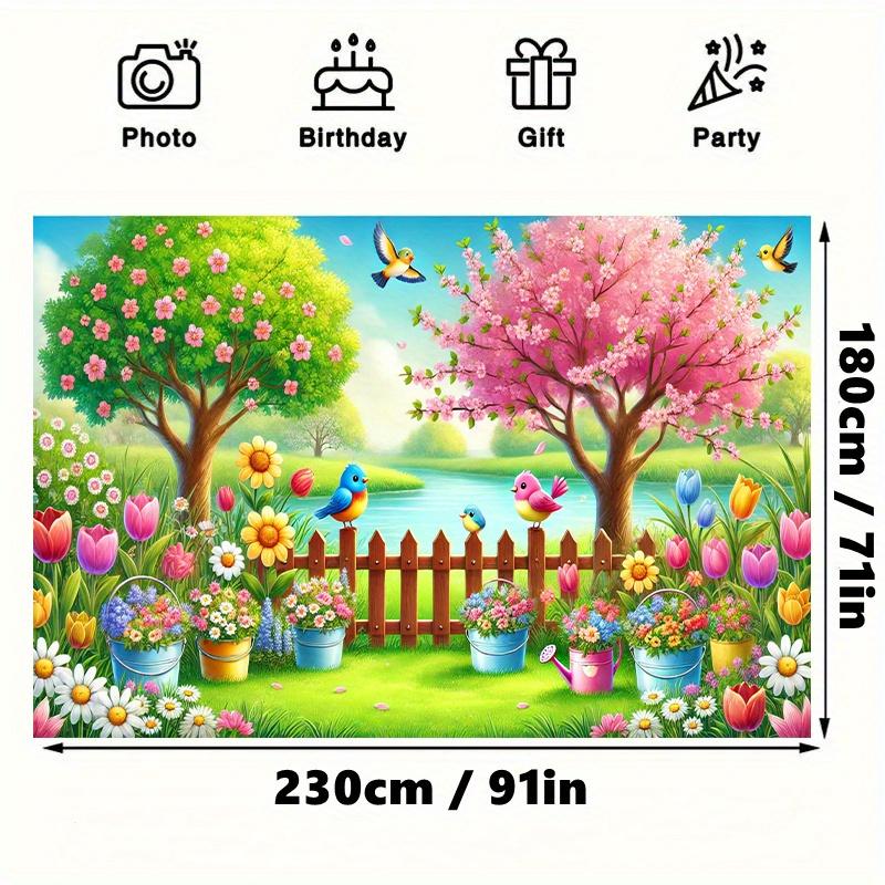 1pc Vibrant spring Garden party polyester banner, suitable for wall decoration, home and garden decoration
