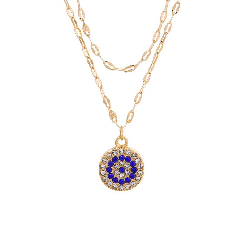 Crystal Devil's Eye Necklace New Gold-plated Double-layer Fashion Personality Alloy Pendant Sweater Chain Women