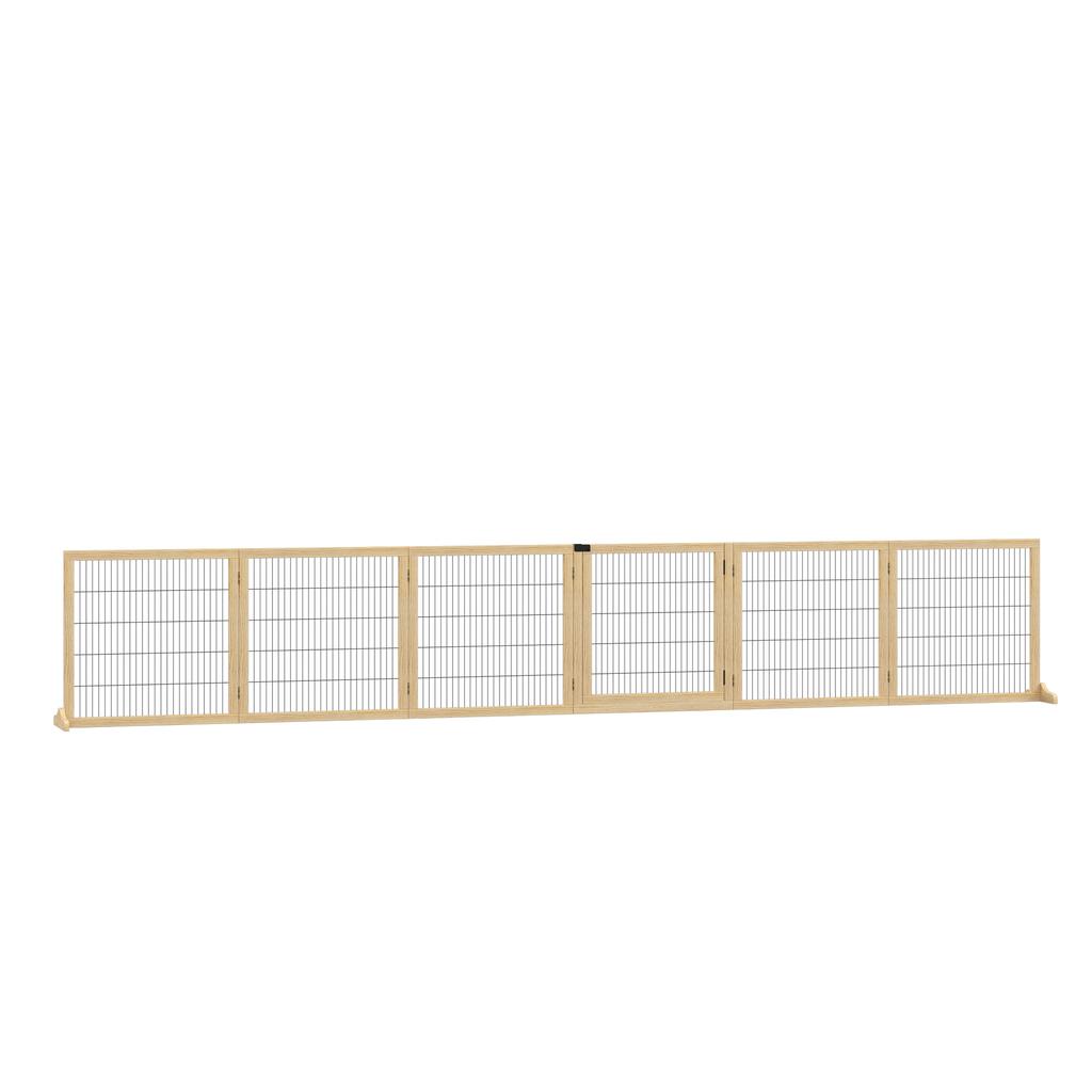 Wooden Pet Gate, Freestanding Dog Security Barrier with Two Support Feet - Natural Tone