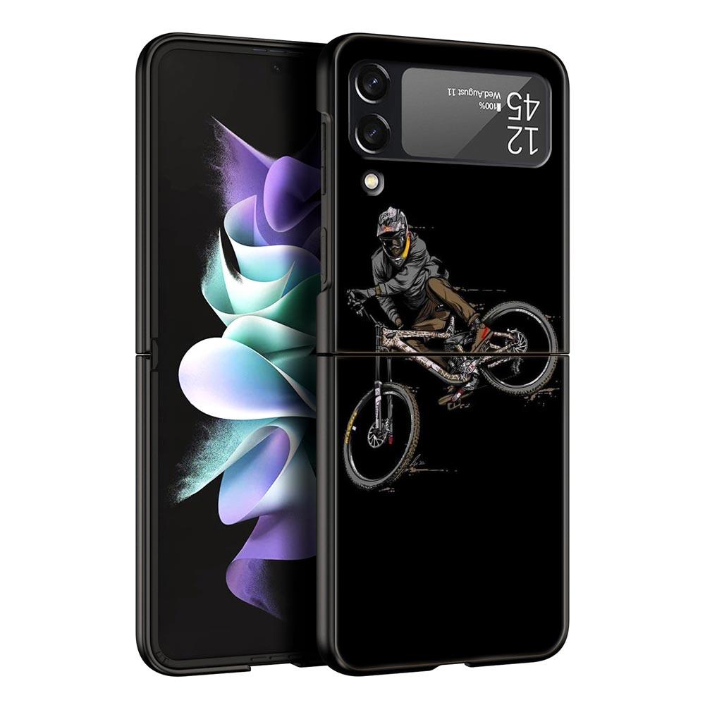 Hard PC Phone Case For Samsung Galaxy Z Flip 7 6 5 4 Black Cover For Galaxy Z Flip 3 Foldable Shockproof Autumu Bike Cycling Bag