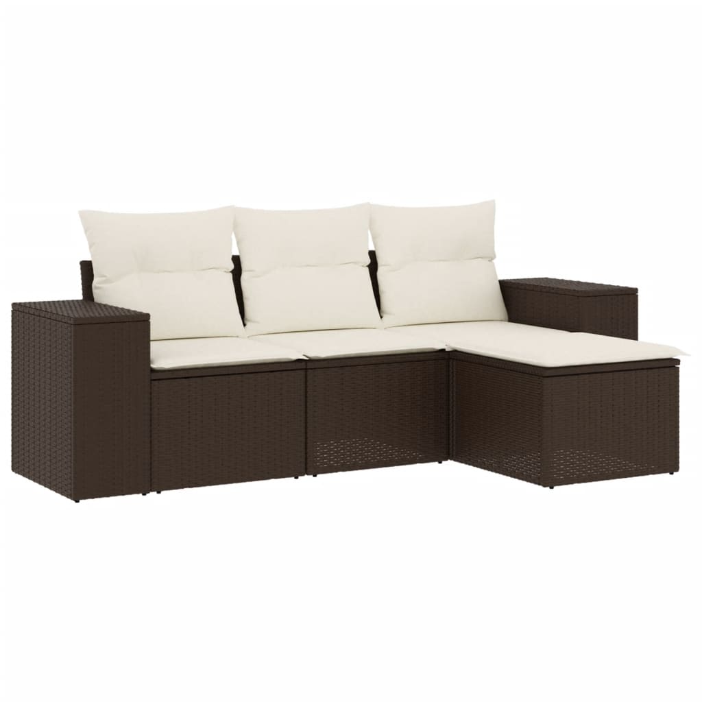 Vidaxl 4-Seater Garden Lounge Set, Cushions, Brown Rattan Pe