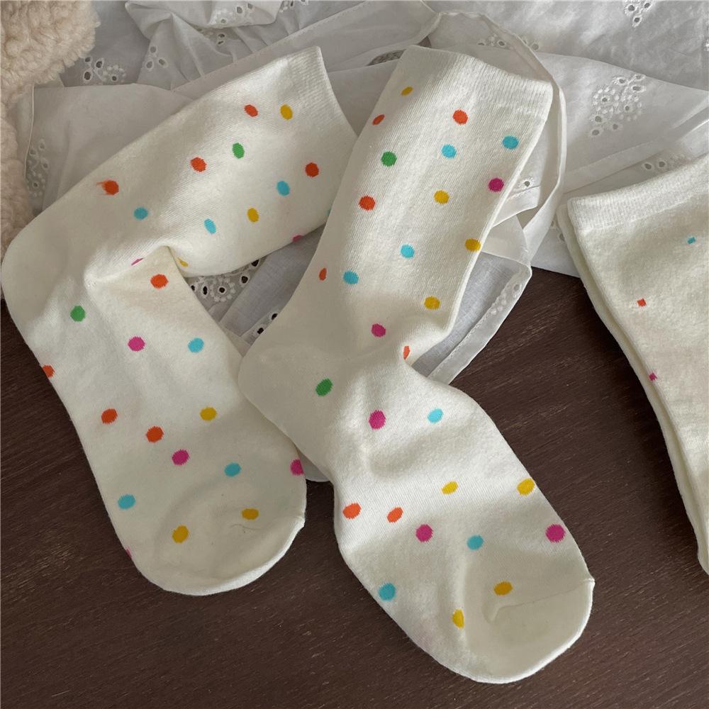 Women's Autumn Colored Polka Dot Sweat Absorbing Casual Mid Tube Cotton Socks
