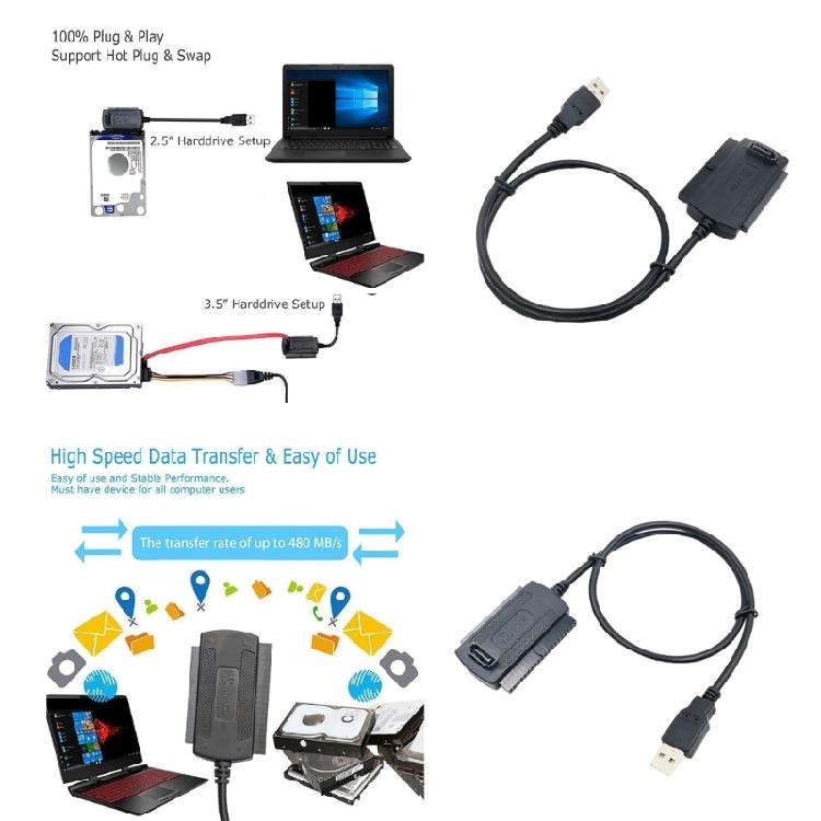 Versatility USB2.0 to IDE Connectors for Hard Disks and ROM with Power Adapter Data Transfer Cable