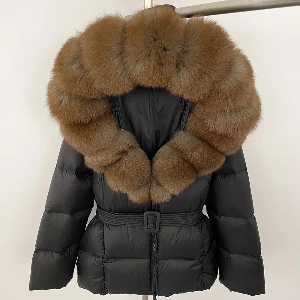 OFTBUY 2024 Jachetă albă din puf de rață, groasă, caldă, 90%, jachetă de iarnă pentru femei, cu guler de blană de raton naturală, cu glugă, casual