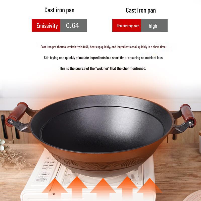 ZISIZ 33cm Cast Iron Wok with Lid
