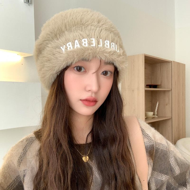 

Осенне-зимние шапки женские модные вязаные шерстяные шапки с надписью зимние плюшевые шапки-бини теплые шапки от холода толстые One Size