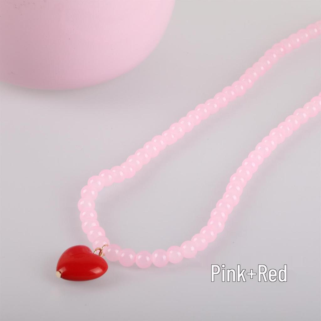 Colorful Beaded Heart Necklace – Versatile, Sweet Collarbone Chain for Women