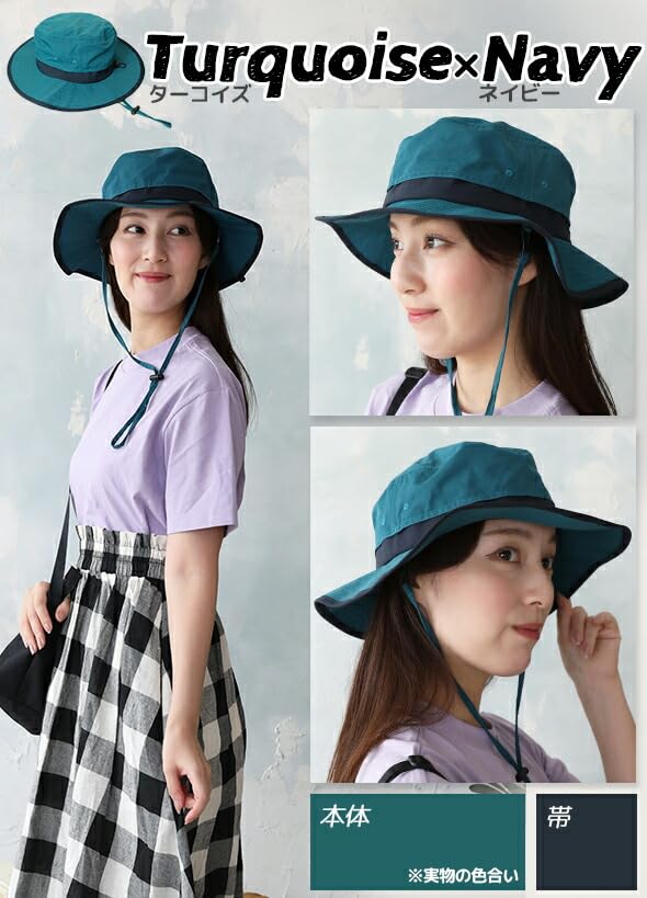 Safari Hat for Women and Spring and UV UV Protection Large Wide Large Sun Beach Outdoor M Size Turquoise X Navy [DreamHats] Water-repellent Men,