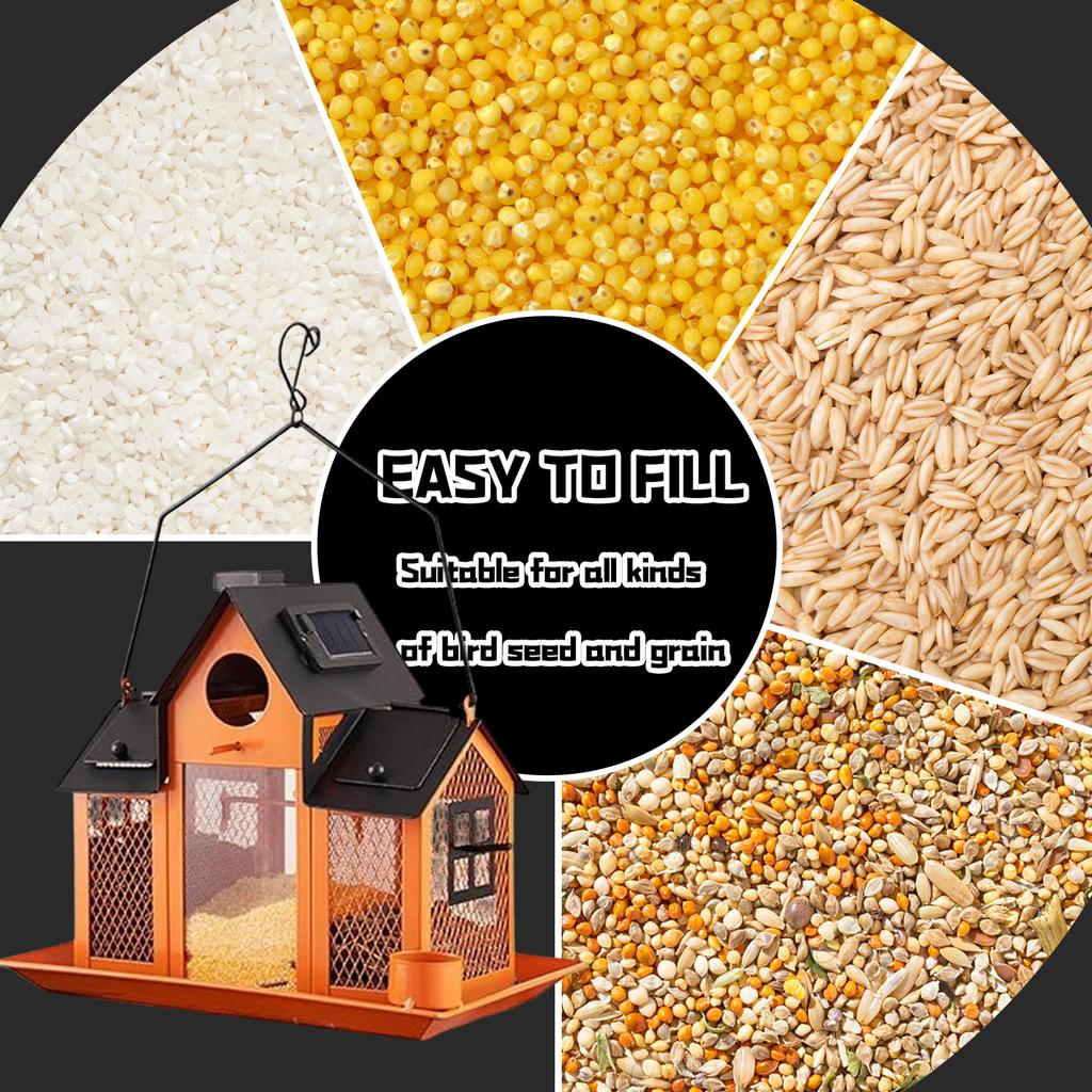Swing House Bird Feeder Metal Patio Hummingbird Squirrel Feeder With Solar Power