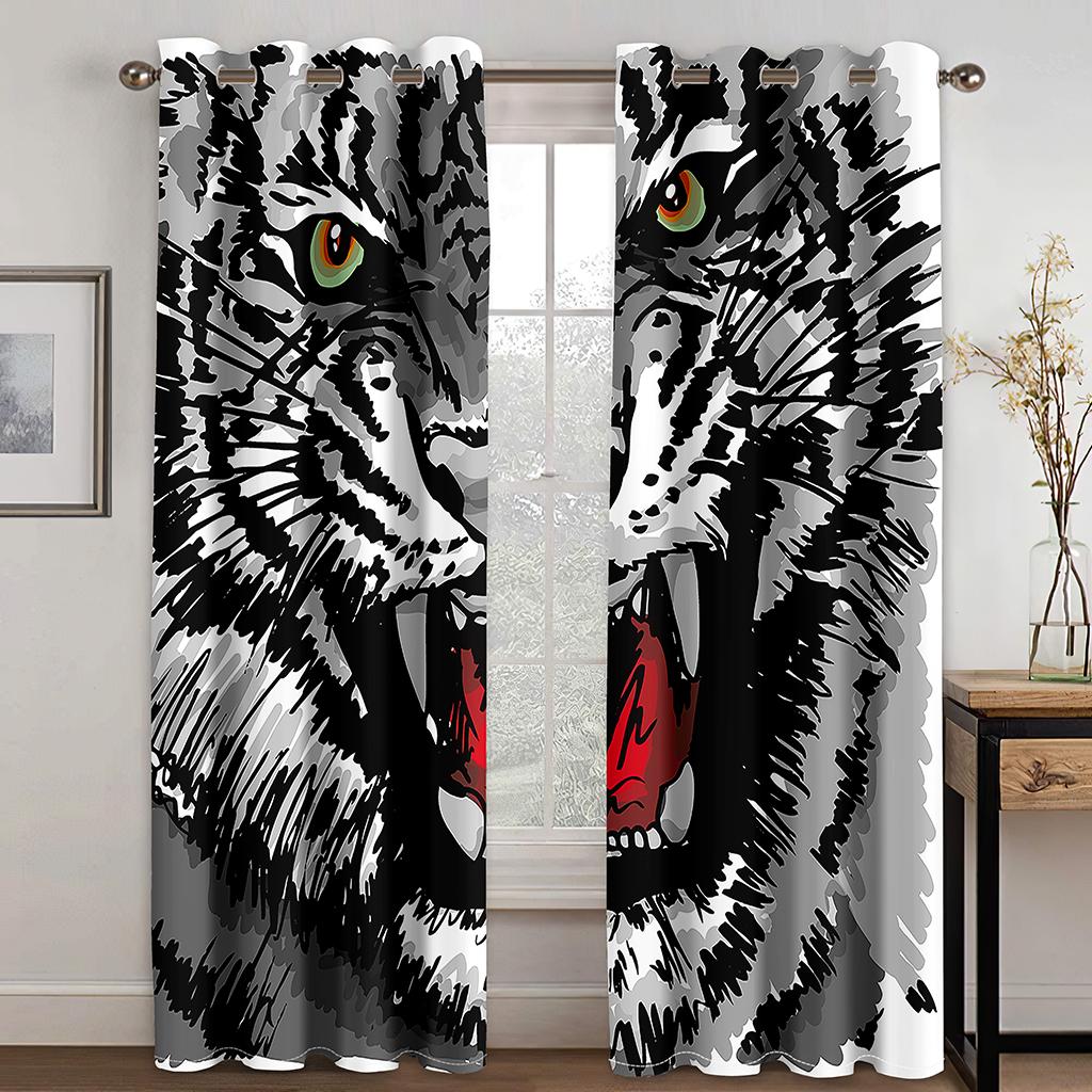 3D Animal Digital Art Psykedelisk Drømmefanger Løve Ulv Mønster Tynn Halvskygge Vindu Gardin for Soverom Stue Krok