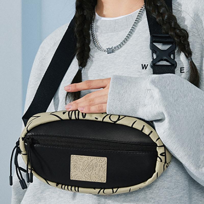 New LiNing Wade Artist DFT Collaboration Fabric Shoulder Bag Crossbody Bag Fanny Pack Regular Unisex Khaki ABDR550-2