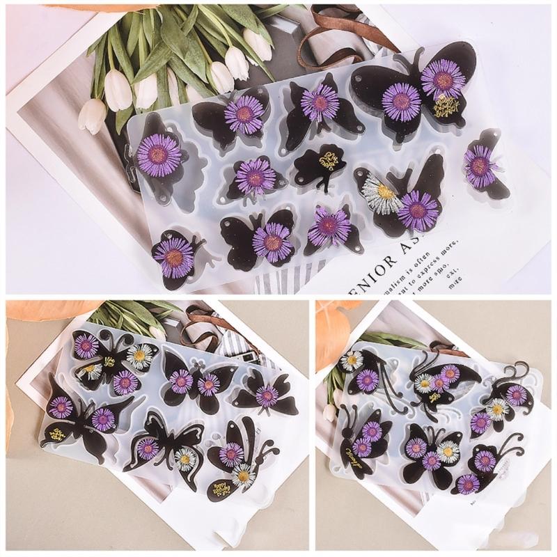 Cute for Butterfly Resin Mold Silicone Keychain Mold Pendant Epoxy Casting Mould with Hole for DIY Crafts Jewelry Making