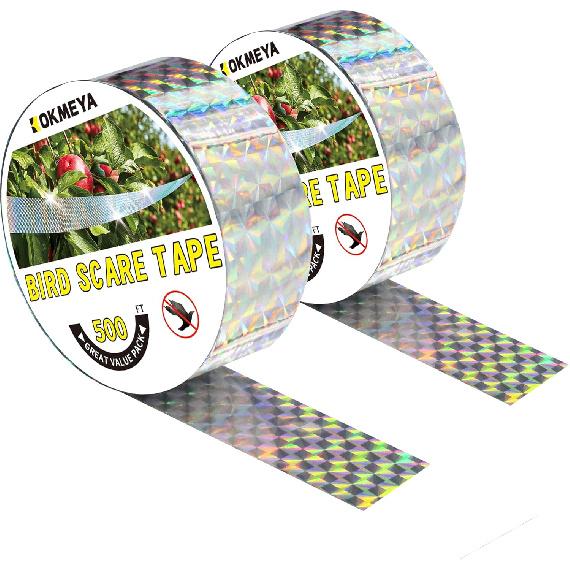 Bird Scare Tapes 500FT*2 Reflective Flash Tape for Birds, Bird Scare Device Double Side Ribbon Scare Birds Away for House, Garden, Yard, Orchard,